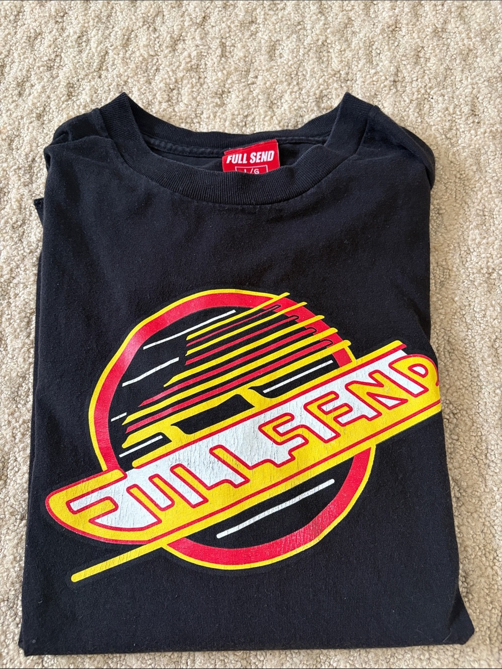 Men’s full send Black Graphic Tee - Bold Yellow & Red Logo